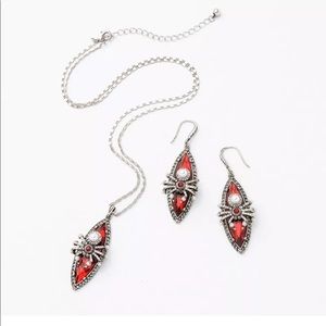 Pearl Red Spider Necklace and Earrings Set